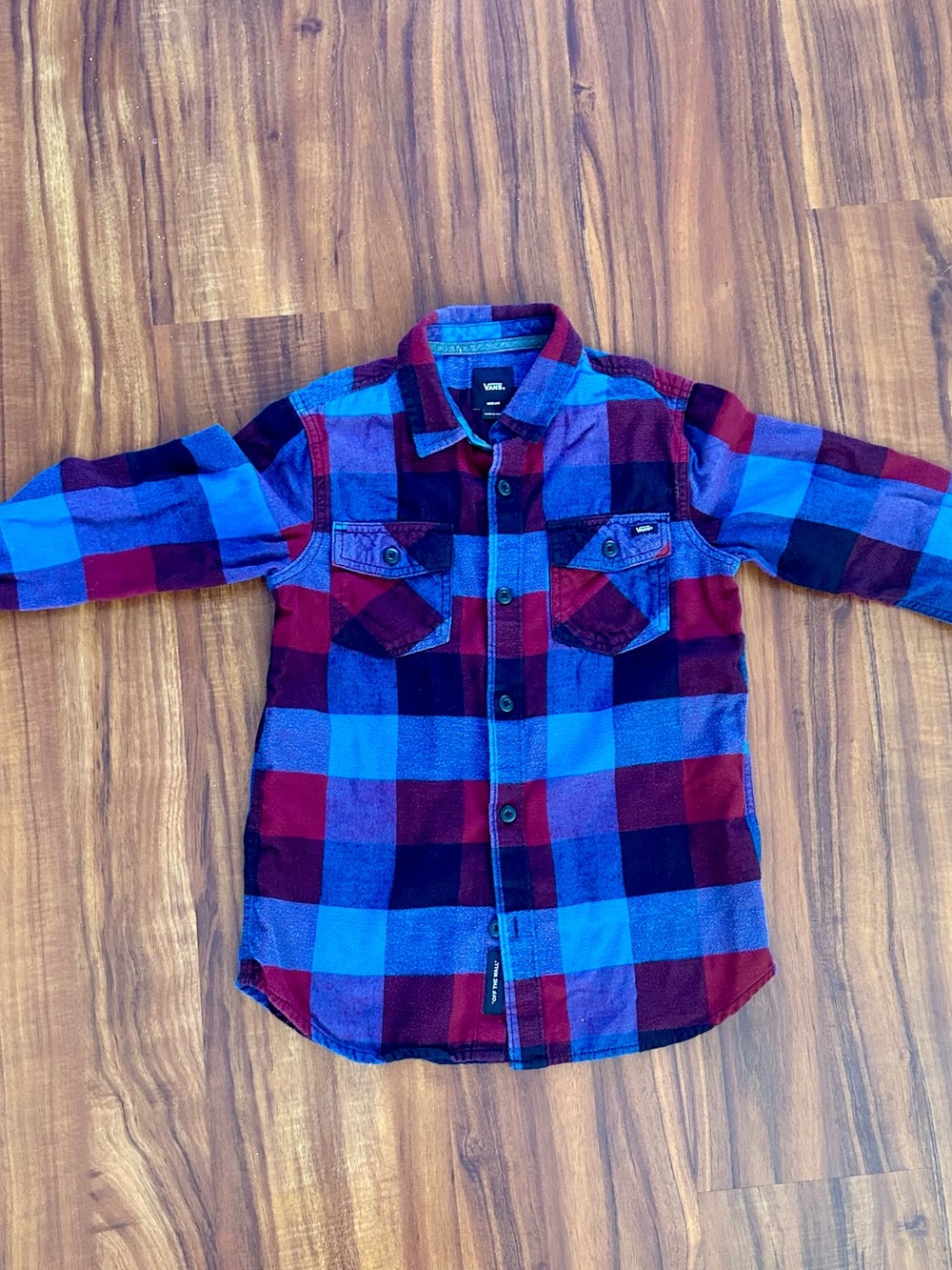 Vans Kids Plaid Button-Down Shirt in Blue & Red